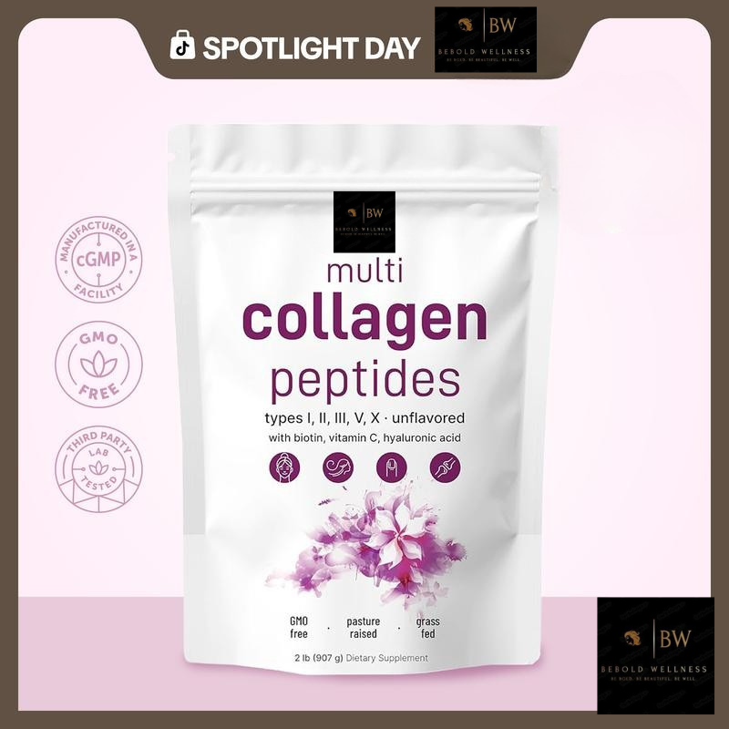 BeBold Wellness | Ultimate 5-in-1 Multi-Collagen Peptides Pure Grass-Fed Power for Hair, Skin, Nails, & Joints